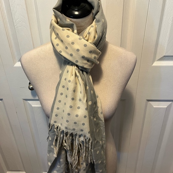 Pashmina Made in Italy Polka Dot Fringe Scarf - Gray and Cream - Picture 9 of 12